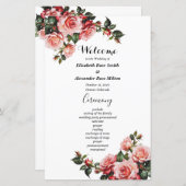 濃いムーディピンクの赤いバラの結婚式プログラム (正面/裏面)