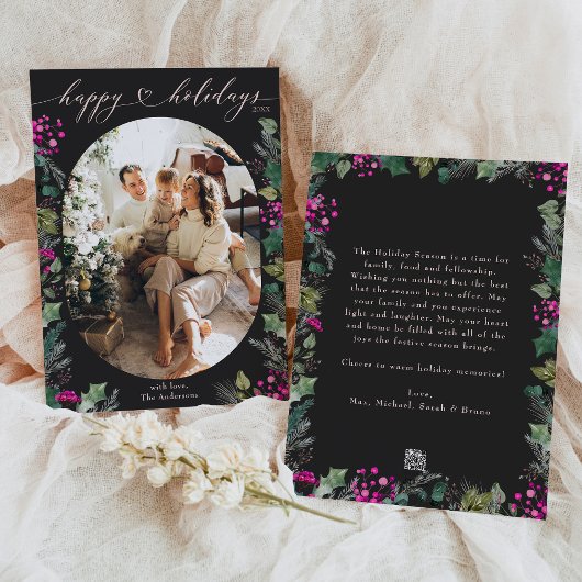 濃いムーディファミリーフォトハッピーホリデイズカード シーズンカード