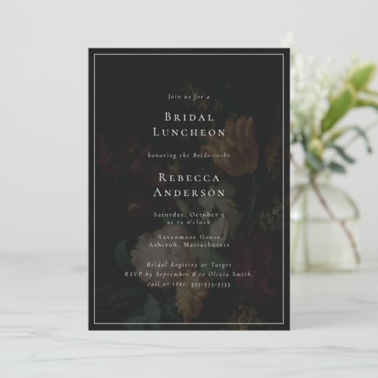 濃いムーディフエレガントァラーズブーケブライダルシャワー 招待状 (スタンド正面)