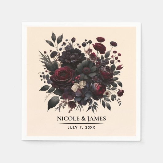 濃いムーディフエレガントァーズフローラ結婚クリーム スタンダードカクテルナプキン (正面)