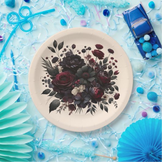 濃いムーディフエレガントァーズフローラ結婚クリーム ペーパープレート (パーティー)