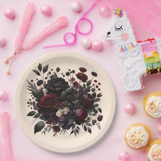 濃いムーディフエレガントァーズフローラ結婚クリーム ペーパープレート (パーティー)