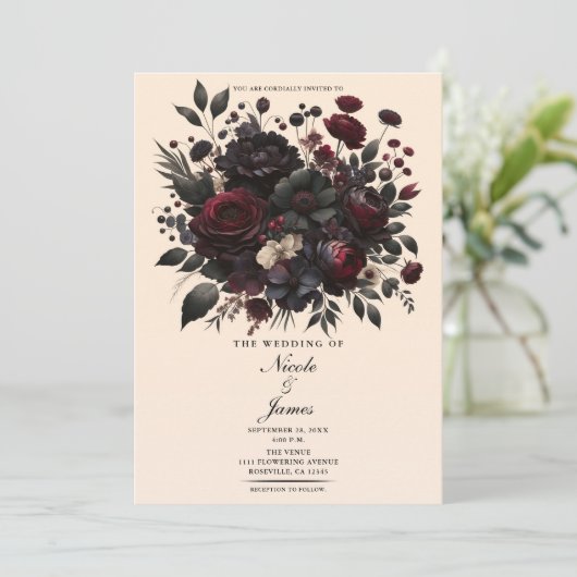 濃いムーディフエレガントァーズフローラ結婚クリーム 招待状 (スタンド正面)