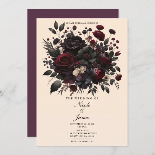 濃いムーディフエレガントァーズフローラ結婚クリーム 招待状 (正面/裏面)