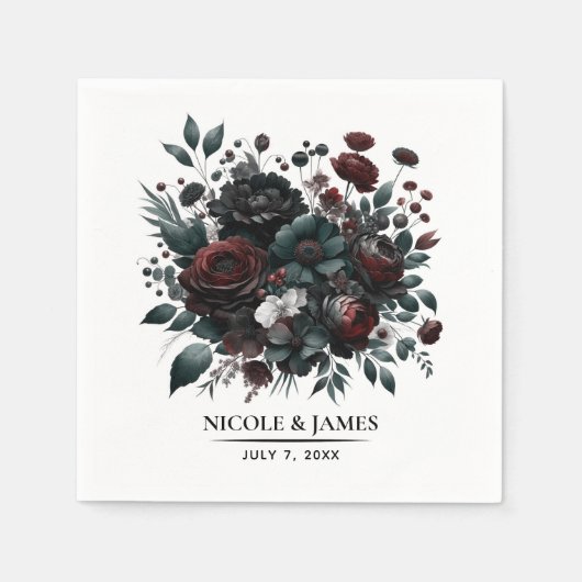濃いムーディフォレストのエレガント花結婚フローラ スタンダードカクテルナプキン (正面)