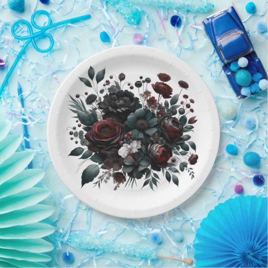 濃いムーディフォレストのエレガント花結婚フローラ ペーパープレート (パーティー)