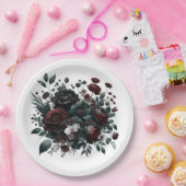 濃いムーディフォレストのエレガント花結婚フローラ ペーパープレート (パーティー)