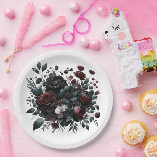 濃いムーディフォレストのエレガント花結婚フローラ ペーパープレート (パーティー)