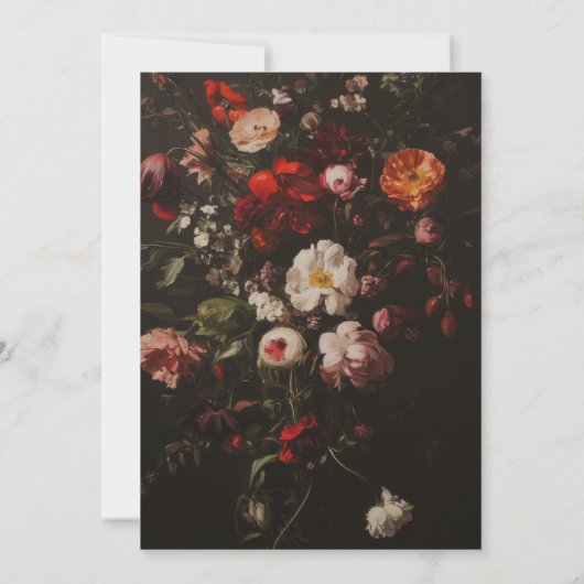 濃いムーディフラワーロマンチック結婚ブライダルシャワー 招待状 (裏面)