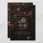 濃いムーディフラワーロマンチック結婚ブライダルシャワー 招待状 (正面/裏面)