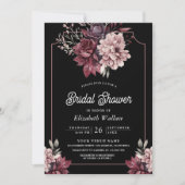 濃いムーディフローラフレームフォトブラックブライダルシャワー 招待状 (正面)