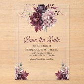 濃いムーディフローラフレーム結婚式の日付の保存 アクリル招待状 (正面)