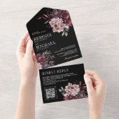 濃いムーディフローラブラックQRコー結婚ド オールインワン招待状 (貼ってはがせる)