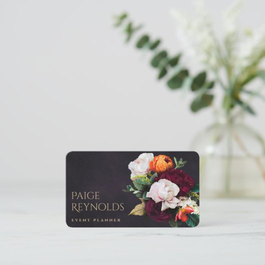 濃いムーディフローラ |黒エレガント色とブルゴーニュ赤 名刺 (スタンド正面)