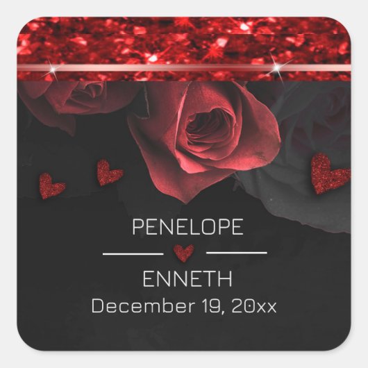 濃いムーディブラックレッド花模様 スクエアシール (正面)