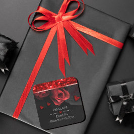 濃いムーディブラックレッド花模様 スクエアシール