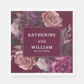 濃いムーディブルゴーニュと紫のフローラ結婚の スタンダードランチョンナプキン (正面)