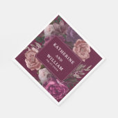 濃いムーディブルゴーニュと紫のフローラ結婚の スタンダードランチョンナプキン (角)