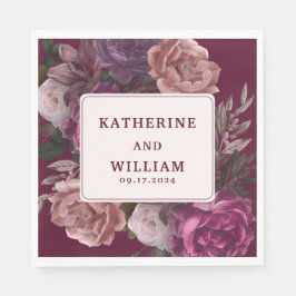 濃いムーディブルゴーニュと紫のフローラ結婚の スタンダードランチョンナプキン