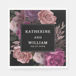 濃いムーディブルゴーニュのフローラブラック結婚ズ スタンダードランチョンナプキン