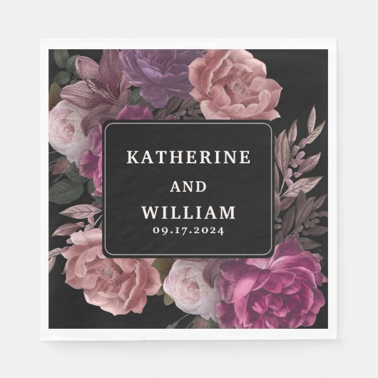 濃いムーディブルゴーニュのフローラブラック結婚ズ スタンダードランチョンナプキン (正面)