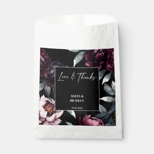 濃いムーディブルゴーニュの花のエレガントな結婚式 フェイバーバッグ (正面)