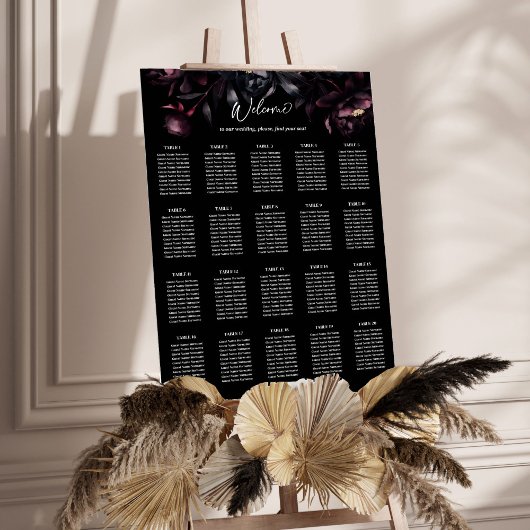 濃いムーディブルゴーニュの花のシーティングプラン ポスター