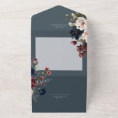 濃いムーディブルー楕円フローラフレームQRコード オールインワン招待状 (外側)