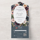 濃いムーディブルー楕円フローラフレームQRコード オールインワン招待状 (内側)