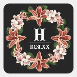 濃いムーディモノグラムのステッカー黒植物学 スクエアシール