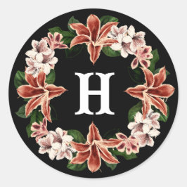 濃いムーディモノグラムのステッカー黒植物学 ラウンドシール