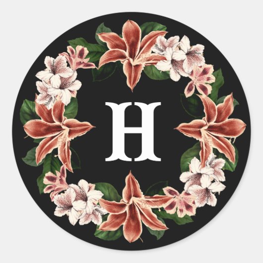 濃いムーディモノグラムのステッカー黒植物学 ラウンドシール (正面)