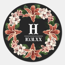 濃いムーディモノグラムのステッカー黒植物学 ラウンドシール