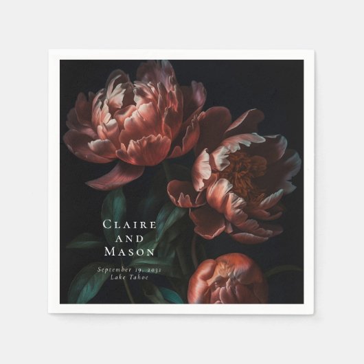 濃いムーディロマンチックなゴシック結婚の花 スタンダードカクテルナプキン (正面)