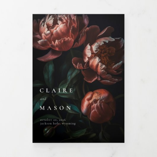 濃いムーディロマンチックなゴシック結婚の花 三つ折り招待状 (カバー)