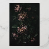 濃いムーディロマンチックなゴシック色の花結婚の金ゴールド 箔招待状 (裏面)