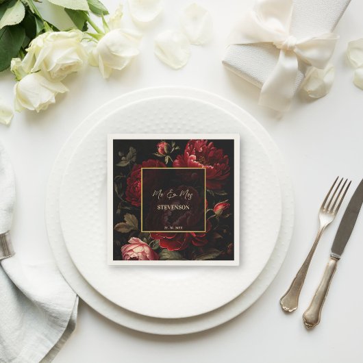 濃いムーディヴィンテージバラモノグラム印刷 スタンダードカクテルナプキン