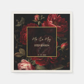 濃いムーディヴィンテージバラモノグラム印刷 スタンダードカクテルナプキン (正面)