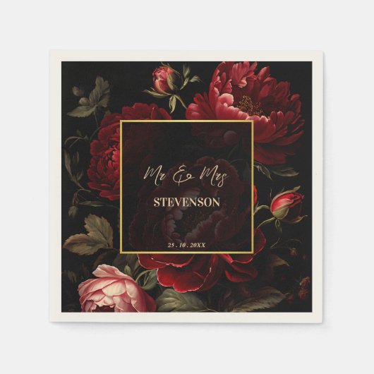 濃いムーディヴィンテージバラモノグラム印刷 スタンダードカクテルナプキン (正面)