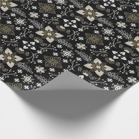 濃いムーディーブラックと金ゴールドマンダラクリスマス ラッピングペーパー (角)