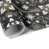 濃いムーディーブラックと金ゴールドマンダラクリスマス ラッピングペーパー (ロールコーナー)