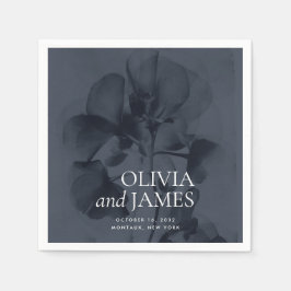 濃いムーディ植物性ダークブルー結婚の名前 スタンダードカクテルナプキン