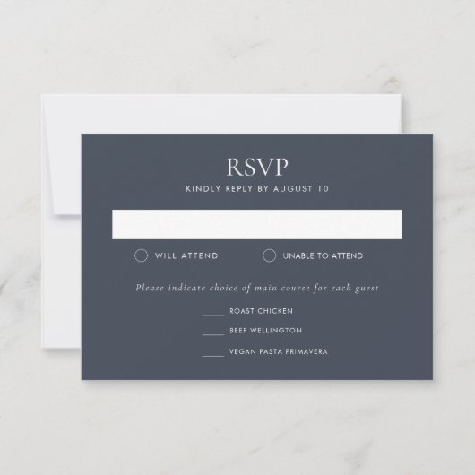 濃いムーディ植物性ブルー結婚フラワー 出欠カード (正面)