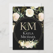 濃いムーディ結婚ズのモノグラム白いバラ 招待状 (正面)