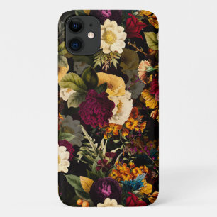 濃いムーディ花模様アンティーク冬花 iPhone 11 ケース