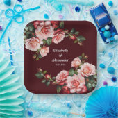 濃いムードのピンクと赤いバラのマーン結婚ズ ペーパープレート (パーティー)