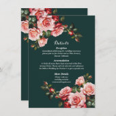 濃いムードのピンクと赤いバラの緑結婚色 エンクロージャーカード (正面/裏面)