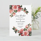 濃いムードのピンクと赤いバラの緑結婚色 セーブザデート (スタンド正面)