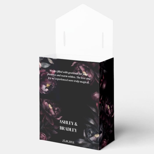 濃いムードのブルゴーニュ色の花結婚式の引き出物 フェイバーボックス (オープン)