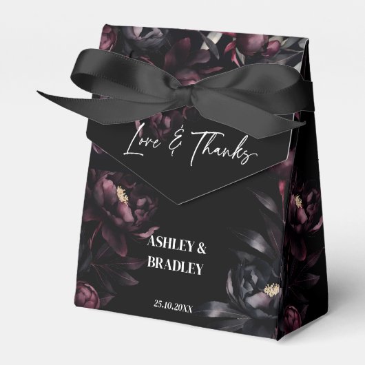 濃いムードのブルゴーニュ色の花結婚式の引き出物 フェイバーボックス (正面サイド)